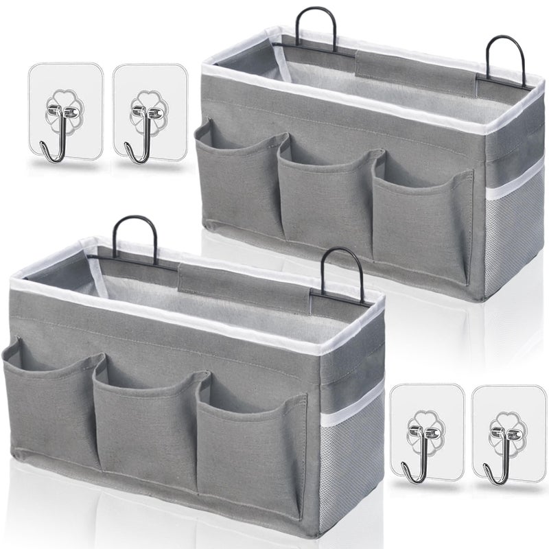 Kanrichu 2pcs 3pockets Large Wall Hanging Organizer Bag Linen Fabric Door Hanging Storage Baskets with Pockets Waterproof Bin for Kitchen Bedroom Office RV Camper Gray_2pcs