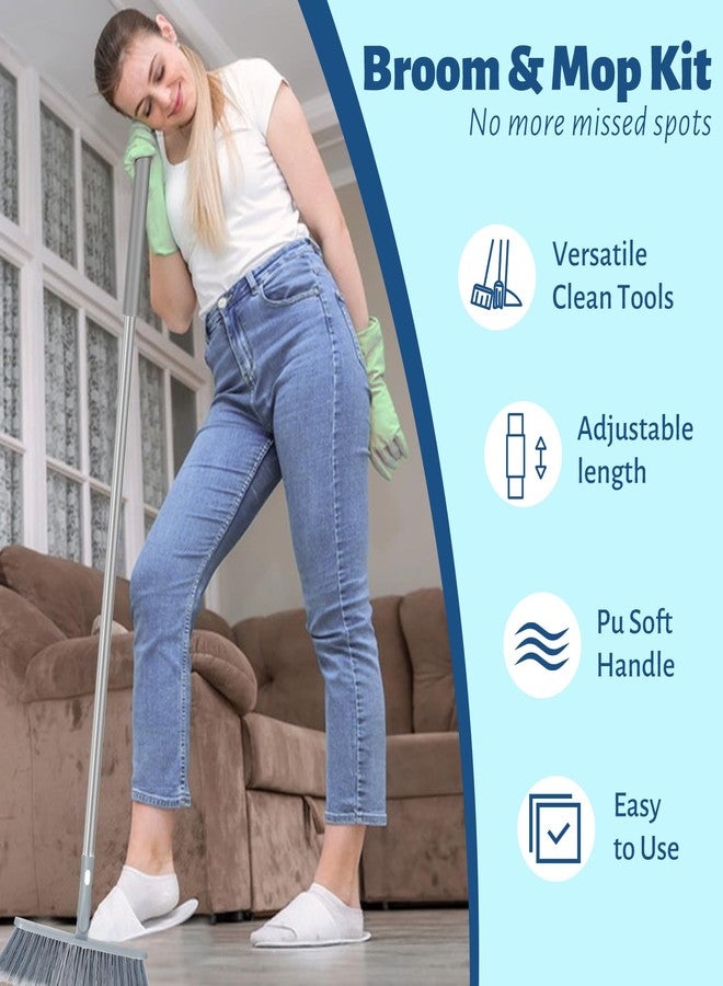 LANNIU 3-in-1 Detachable Broom and Mop Set Combo for House Cleaning, Collapsible Broom and Mop for RV Camping, Home, Dorm, Extension Pole, Window Squeegee, Grey - Image 2