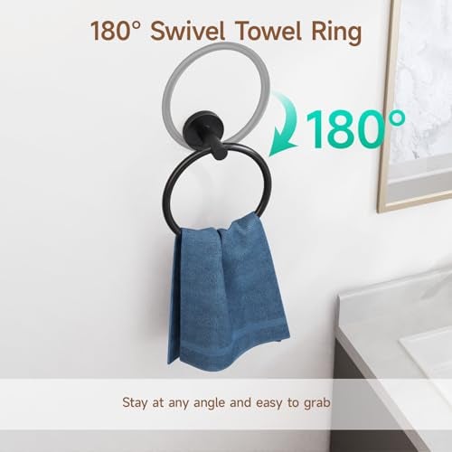 USHOWER Matte Black Towel Ring, Hand Towel Holder for Bathroom Wall Mounted, Durable 304 Stainless Steel, Modern Style - Image 3
