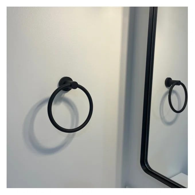 USHOWER Matte Black Towel Ring, Hand Towel Holder for Bathroom Wall Mounted, Durable 304 Stainless Steel, Modern Style - Image 4