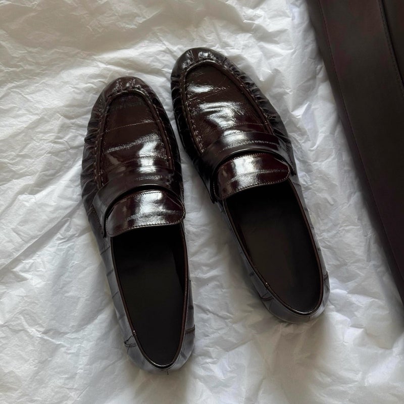 Cowhide ~ Grape Mom'S Same Style Genuine Leather Retro Pleated Loafers For Women With Thick Heels And Lazy Flats Shoes - Image 2