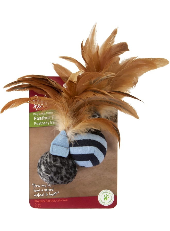 Petlinks (2 Count) Feather Flips Plush Ball Cat Toys - Blue, 2 Count - Image 3