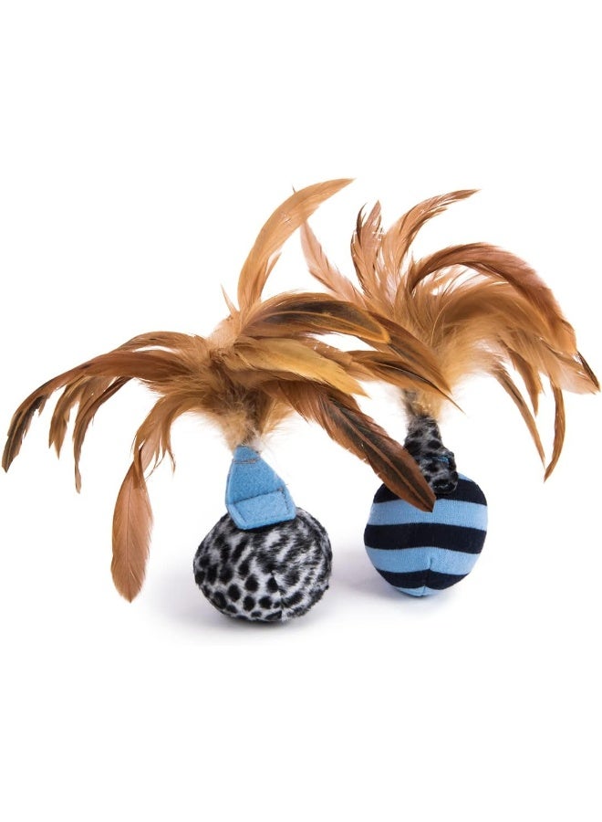 Petlinks (2 Count) Feather Flips Plush Ball Cat Toys - Blue, 2 Count - Image 2