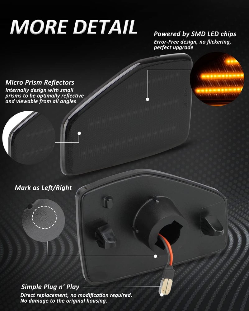 Bestview أفضل عرض أضواء علامة جانبية LED متوافقة مع 2006-2010 هامر H3 2009-2010 H3T، جانب السائق والراكب، عدسة مدخنة - Image 2