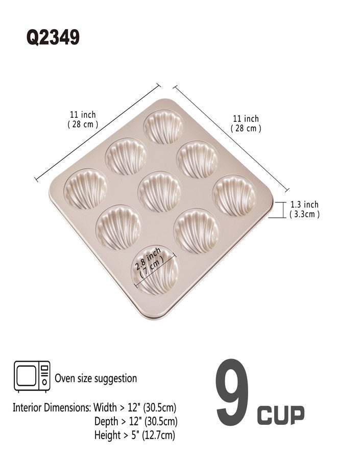 Bakeley Madeleine Mold Cake Pan, 9-Cavity Non-Stick Spherical Shell Madeline Bakeware for Oven Baking (Champagne Gold) - Image 2
