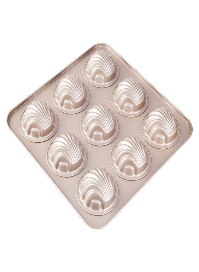 Bakeley Madeleine Mold Cake Pan, 9-Cavity Non-Stick Spherical Shell Madeline Bakeware for Oven Baking (Champagne Gold) - Image 1
