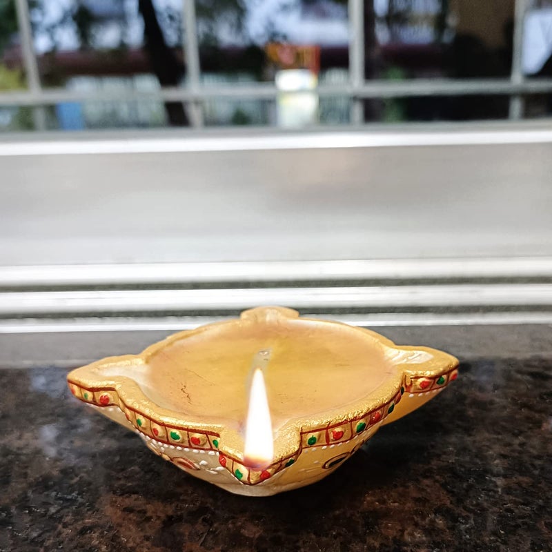 9Dzine 9Dzine Yellow Aventurine Diya for Home Dcor Showpieces 4 Face Oil Lamp Crystal Stone Diya for Diwali Puja Room Temple Rangoli Festival Decoration - Image 4