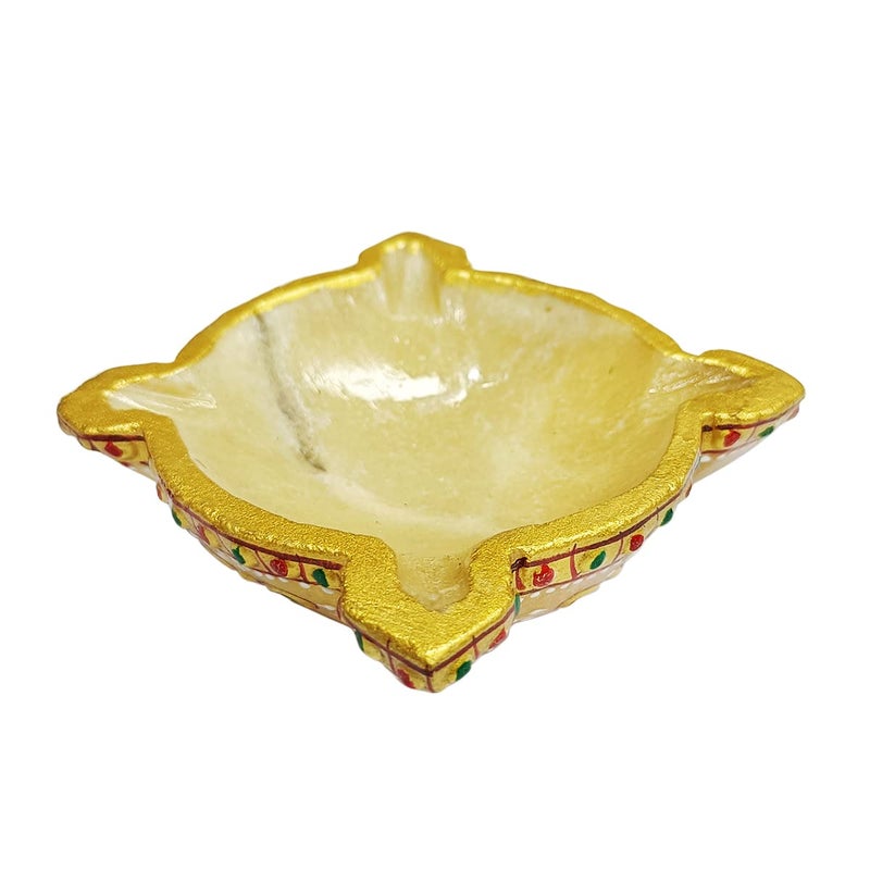 9Dzine 9Dzine Yellow Aventurine Diya for Home Dcor Showpieces 4 Face Oil Lamp Crystal Stone Diya for Diwali Puja Room Temple Rangoli Festival Decoration - Image 5