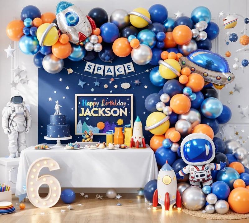 Beaumode DIY Outer Space Balloon Garland Arch Kit 148pcs for Outspace Baby Shower Two the Moon Birthday UFO Astronaut Themed Planet Rocket Party Decoration Blue Orange Silver 01 - Image 3
