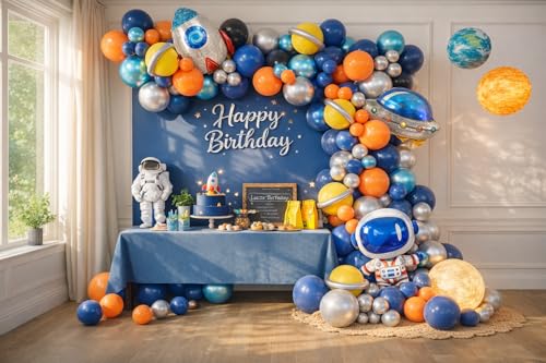 Beaumode DIY Outer Space Balloon Garland Arch Kit 148pcs for Outspace Baby Shower Two the Moon Birthday UFO Astronaut Themed Planet Rocket Party Decoration Blue Orange Silver 01 - Image 5