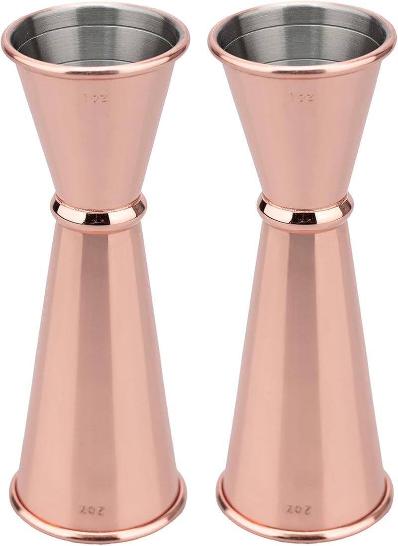TJ 2 Pcs Jigger for Bartending, Cocktail Jigger 2 oz 1 oz with Measurements Inside, 304 Stainless Steel Jigger, bar Accessories, Cocktail Measuring Cup, Rose - Image 1