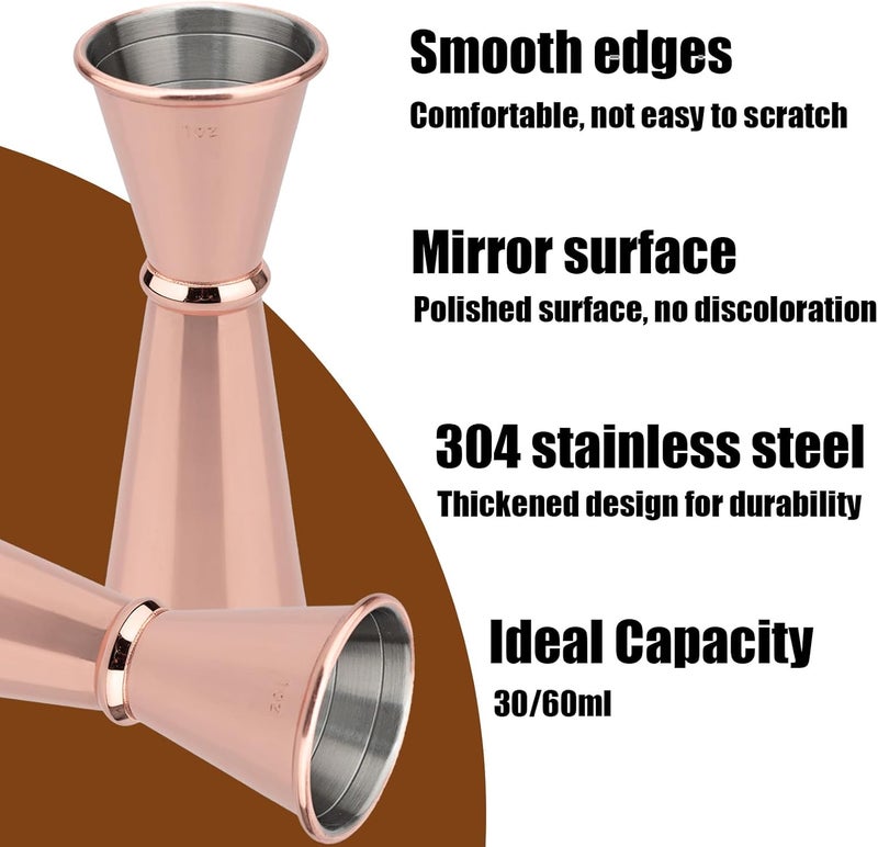 TJ 2 Pcs Jigger for Bartending, Cocktail Jigger 2 oz 1 oz with Measurements Inside, 304 Stainless Steel Jigger, bar Accessories, Cocktail Measuring Cup, Rose - Image 3