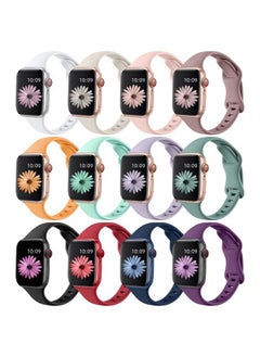 Slim Bands Compatible with Apple Watch Bands for women 38mm 41mm 42mm 40mm,12 Pack Soft Silicone Narrow Sport Strap Thin Wristband for iWatch Band Series 10/9/8/7/SE/6/5/4/3/2/1/Ultra/Urtra 2
