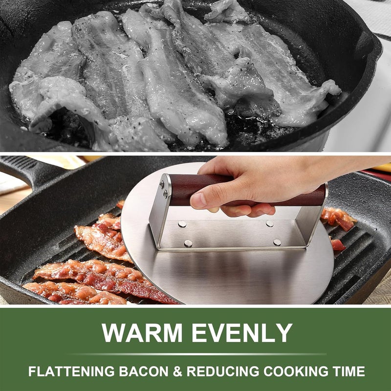 EWFEN Stainless Steel Burger Press, 8.5" Round & 9 * 4.2" Rectangle Heavy-Duty Smash Bacon Press Meat Steak with Wood Handle for Griddle, Sandwich, Nonstick Pan Cross product compatible - Image 5