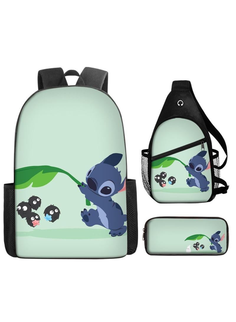 general 3-Piece Cartoon Stitch 3D Print Backpack Set - Image 1