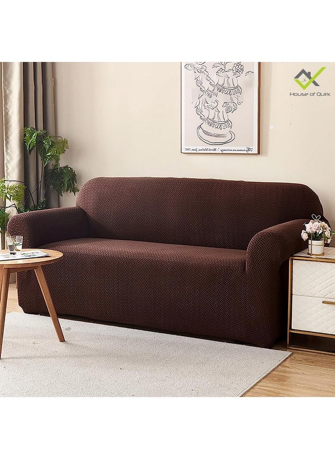 هاوس أوف كويرك غطاء أريكة من القماش المرن القابل للتمدد من House of Quirk Universal Triple Seater Polar Fleece 220 GSM (بني غامق، ثلاثي المقاعد)  - Image 2
