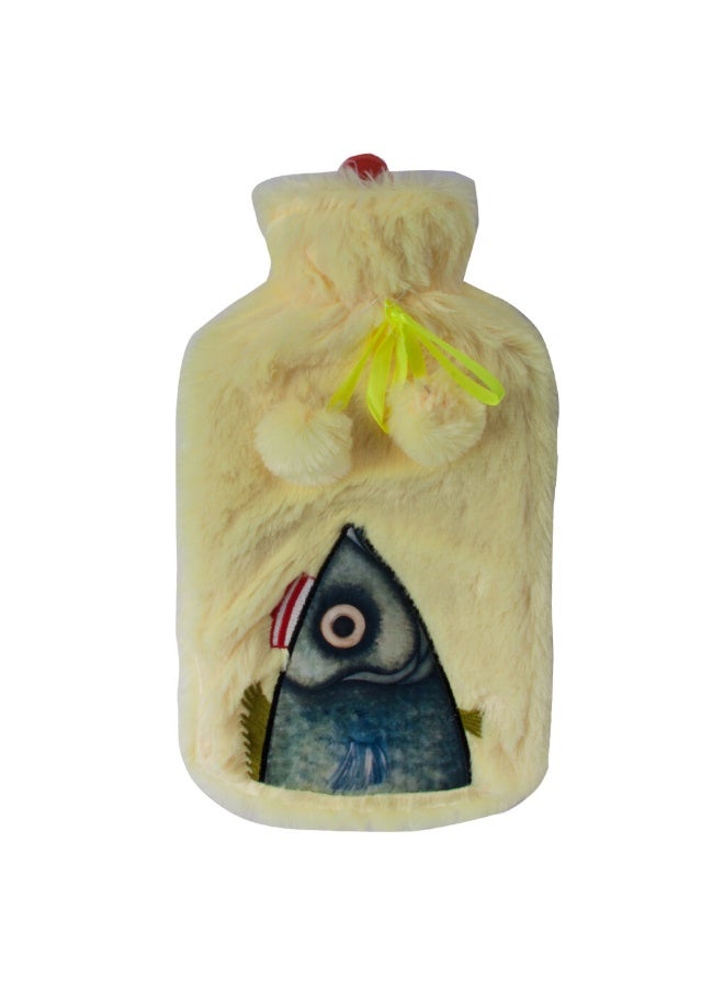 Biggdesign 2L Large Hot Water Bag with Soft Plush Cover, Cold & Hot Compress, Washable Hot Water Bag for Cramps, Neck and Back Pain, Feet and Shoulders, Yellow - Image 1