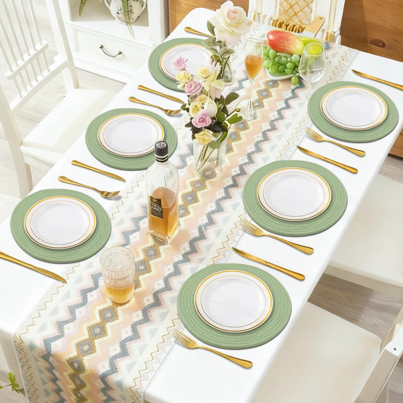 Jukercici Round Placemats Set of 6, Cotton Rope Woven Table Mats, Hot Pads for Kitchen, Non Slip Heat Resistant Place Mats, 13 Inches Braided Placemat for Farmhouse Decor and Kitchen Table Decor (Green) - Image 5