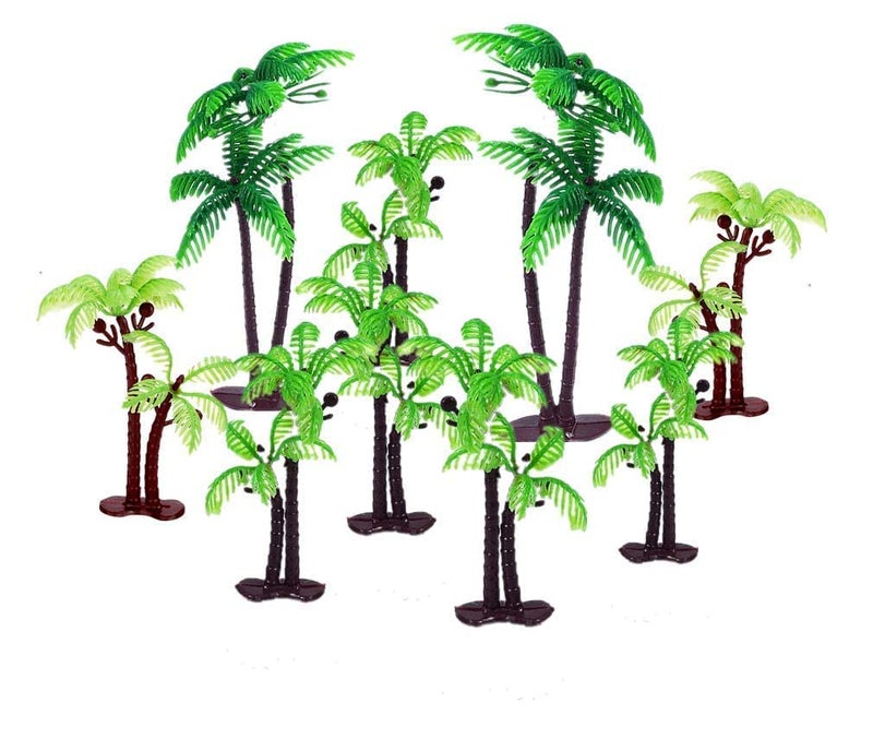 OBUY 12Pieces 315inch and 55inch Green Palm Tree Cake Topper Decorated with Coconut Cake Topper Cake Decoration or Model Sand Table Decoration - Image 3