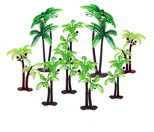 OBUY 12Pieces 315inch and 55inch Green Palm Tree Cake Topper Decorated with Coconut Cake Topper Cake Decoration or Model Sand Table Decoration - Image 1