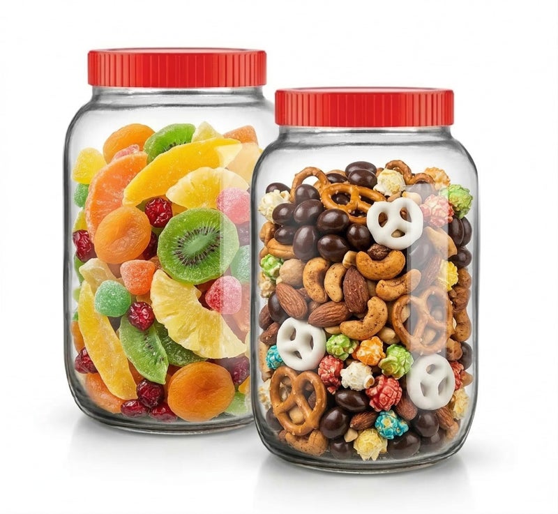CROCO JAR Large Round Glass Storage Containers with Airtight Red Lid | 6000 ml Each | Set of 2 | Transparent Kitchen Jars for Snacks, Pickles, Grains, Dry Fruits & Flour Storage - Image 1