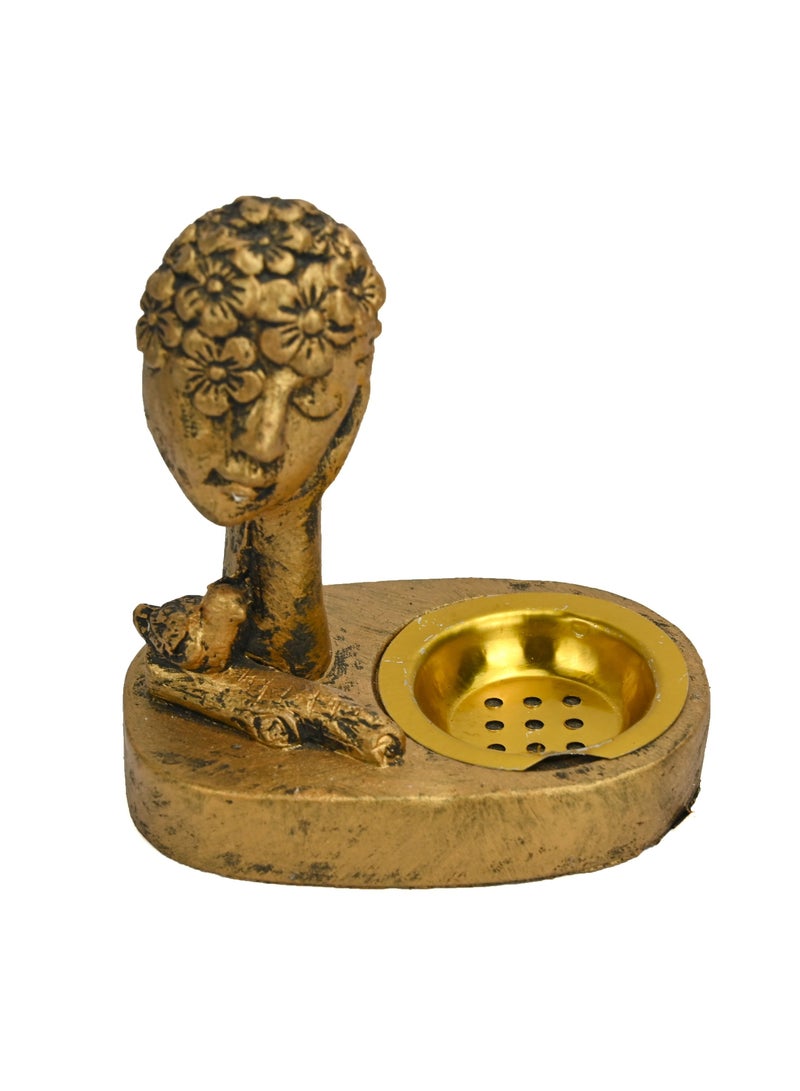 Incense Holder For Sticks  Incense Cone Burner Ornaments Man Head Decor For Desk Unique Gifts For Women Men - Bronze Gold  "  - Image 1