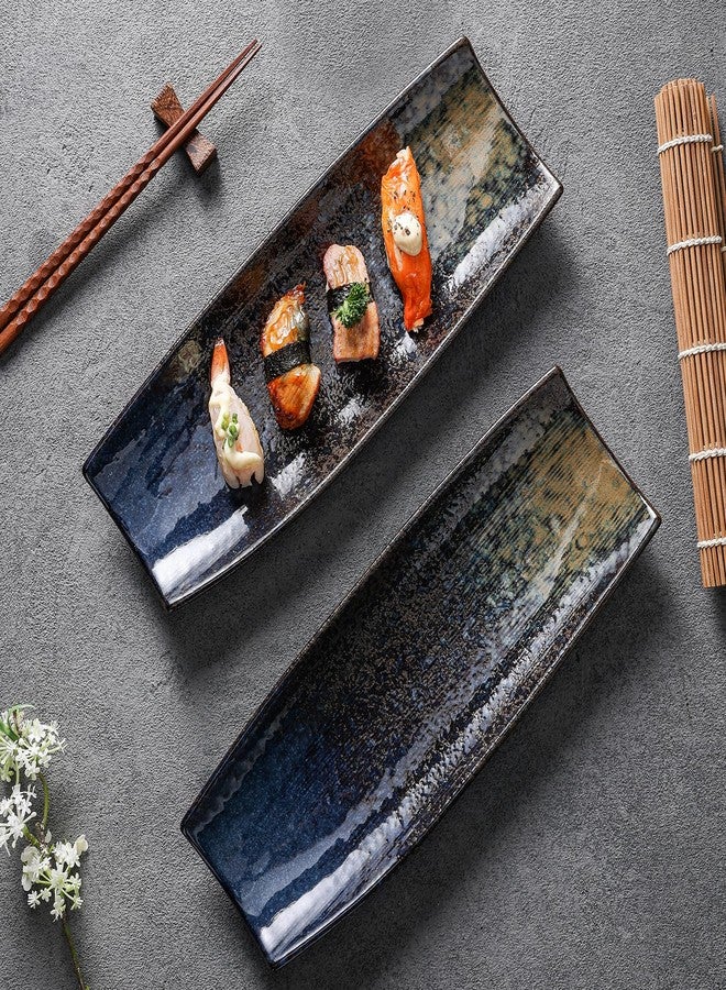 Uaral Sushi Plates,12.5 Inches Teppanyaki Plate Sashimi Plates,Ceramic Long Serving Tray for Dinner,Parties,Appetizer,Set of 2(Nebula Blue) - Image 3
