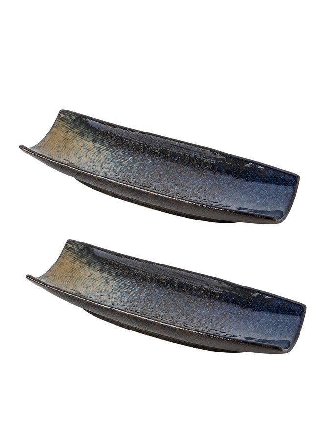 Uaral Sushi Plates,12.5 Inches Teppanyaki Plate Sashimi Plates,Ceramic Long Serving Tray for Dinner,Parties,Appetizer,Set of 2(Nebula Blue) - Image 1