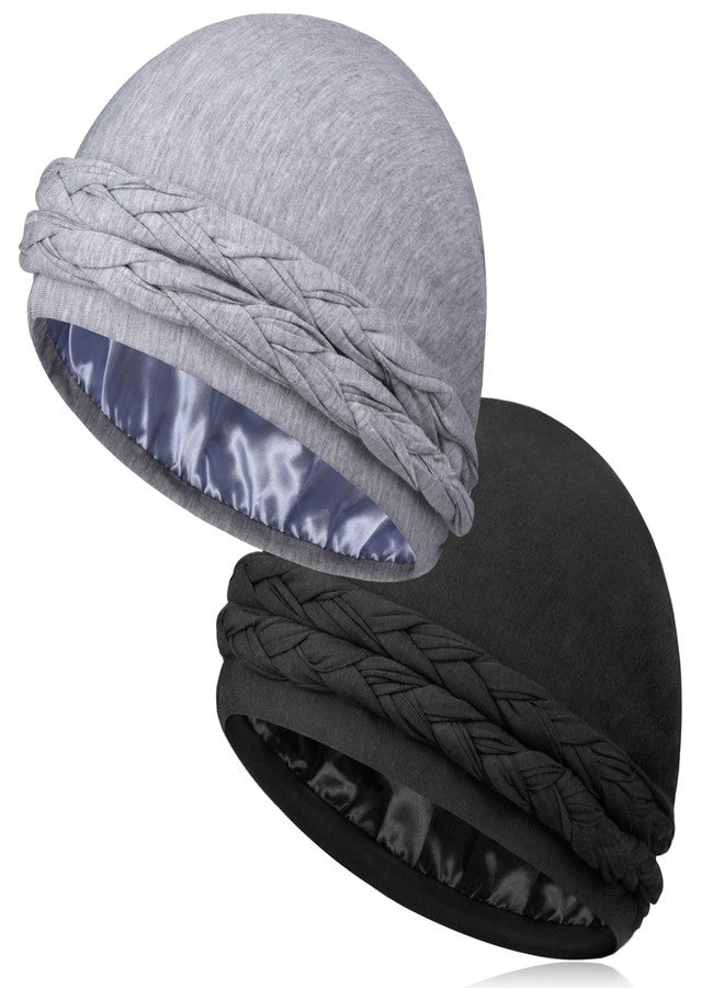 MLTUARG 2 Pcs Satin Lined Turban Silky Head Wraps for Men with Long Twist Straps, Mens Turban Head Scarf for Hair - Image 1