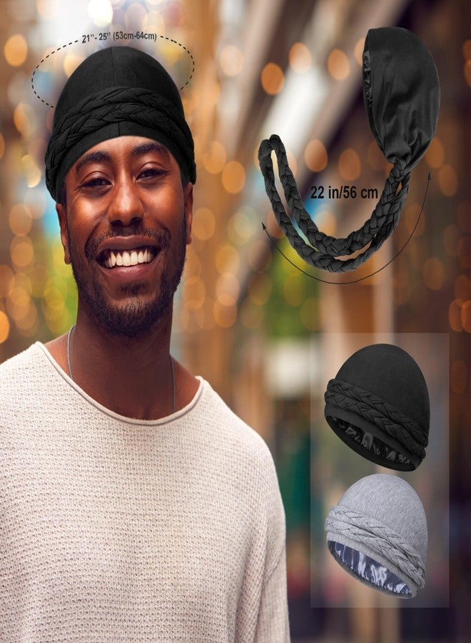 MLTUARG 2 Pcs Satin Lined Turban Silky Head Wraps for Men with Long Twist Straps, Mens Turban Head Scarf for Hair - Image 2