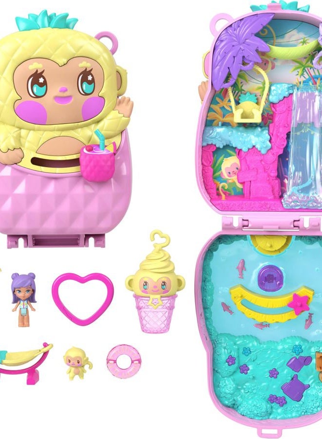 Polly Pocket Dolls and Playset, Pineapple Monkey Box, Travel Toy with 1 Micro Doll, Pet, Hammock and Fruit Accessories JKC49 - Image 1