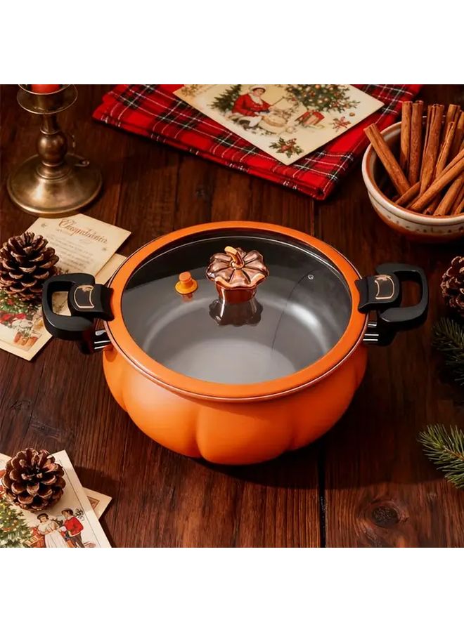 Green Pumpkin Shaped Cast Iron Soup Pot With Lid For Even Heating - Image 2
