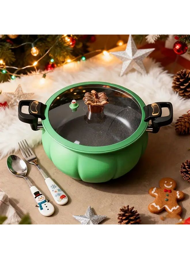 Green Pumpkin Shaped Cast Iron Soup Pot With Lid For Even Heating - Image 1