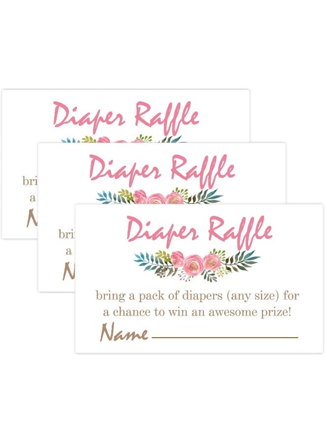 Giftideaworkshop Pink Flowers Diaper Raffle Tickets for Baby Shower Invitation Inserts - 50 Baby Shower Game Cards. - Image 1