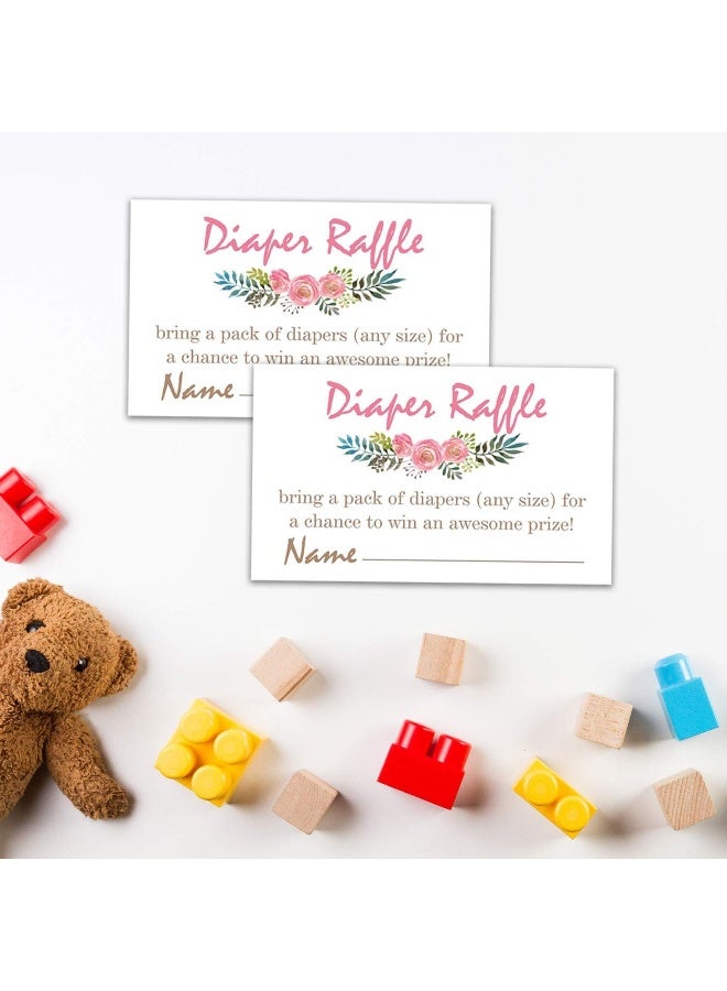 Giftideaworkshop Pink Flowers Diaper Raffle Tickets for Baby Shower Invitation Inserts - 50 Baby Shower Game Cards. - Image 3