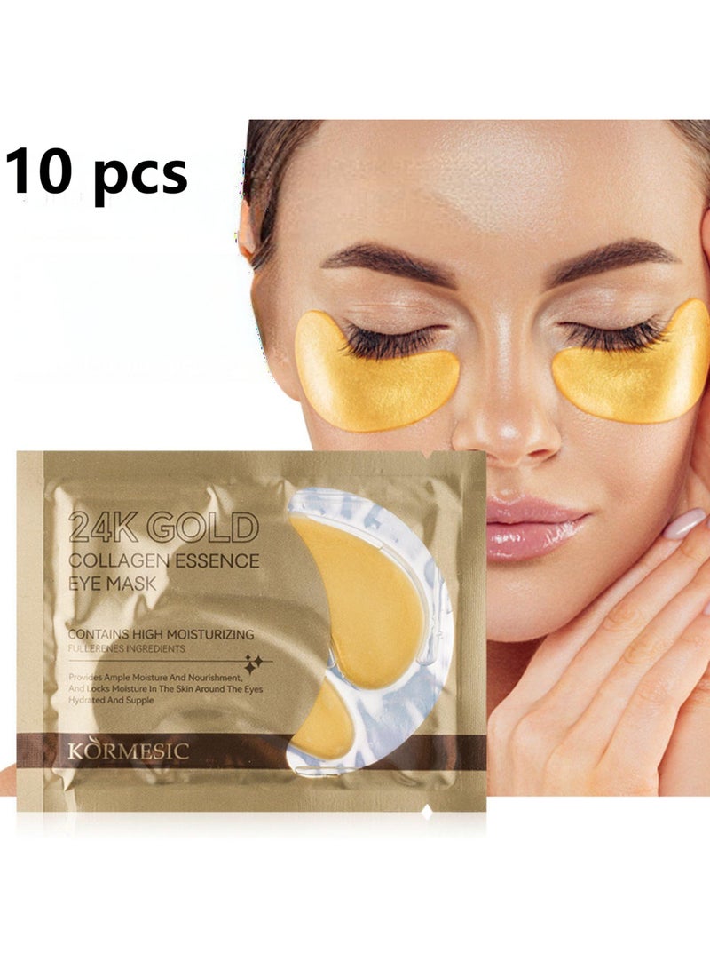 Kormesic قناع للعين بخلاصة الكولاجين والذهب عيار 24 قيراطًا - 10 أزواج، لاصقات تحت العين لعلاج الانتفاخات والهالات السوداء والانتفاخات والتجاعيد مع الكولاجين، يخفف الضغط ويقلل التجاعيد، ينشط وينعش بشرتك. - Image 1