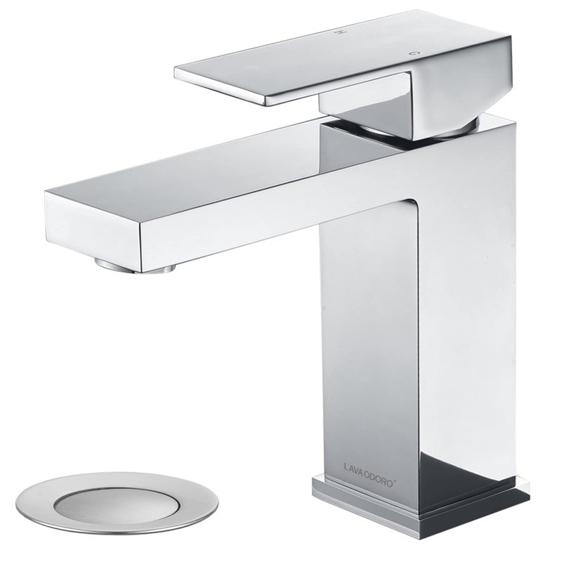 Lava Odoro Chrome Bathroom Faucet, Lava Odoro Single Hole Bathroom Faucet, Single Handle Bathroom Sink Faucet Vanity Faucet with Pop up Drain Assembly, Deck Plate Included, BF307-C - Image 1