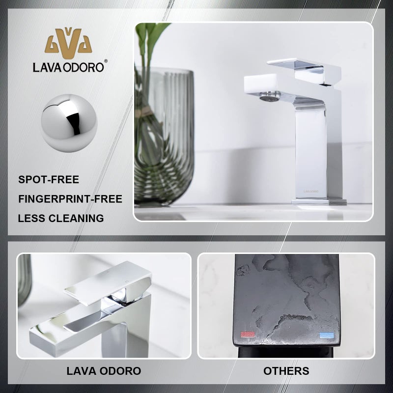 Lava Odoro Chrome Bathroom Faucet, Lava Odoro Single Hole Bathroom Faucet, Single Handle Bathroom Sink Faucet Vanity Faucet with Pop up Drain Assembly, Deck Plate Included, BF307-C - Image 3
