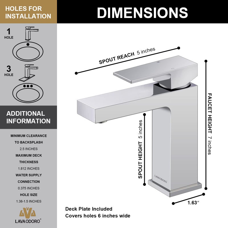 Lava Odoro Chrome Bathroom Faucet, Lava Odoro Single Hole Bathroom Faucet, Single Handle Bathroom Sink Faucet Vanity Faucet with Pop up Drain Assembly, Deck Plate Included, BF307-C - Image 4