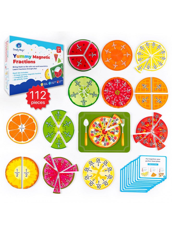 Simply magic 112 PCS Yummy Magnetic Fractions - Magnetic Fraction Tiles & Circles, Bars, Classroom Math Manipulatives, Fraction Manipulatives for Elementary Teachers 2nd, 3rd, 4th, 5th Grade - Simply Magic - Image 1