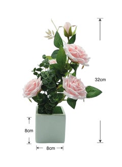 BABAZAM Artificial Rose Flowers With Ceramic Vase Artificial Flowers Decoration For Wedding Office Table Window Living Room Bedroom Party Pink 22x8x8cm  - Image 1