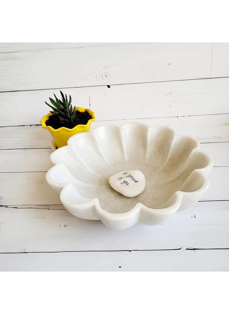 R&M - RM 9inch Bowl | Marble Bowl | Round Urli for Flower Decor | Marble Bowl Candle Holder | Dining Table Fruit Bowl | Temple Flower Holder Tray | Outdoor BirdBath Bowl | Marble Candle Holder Bowl - Image 1