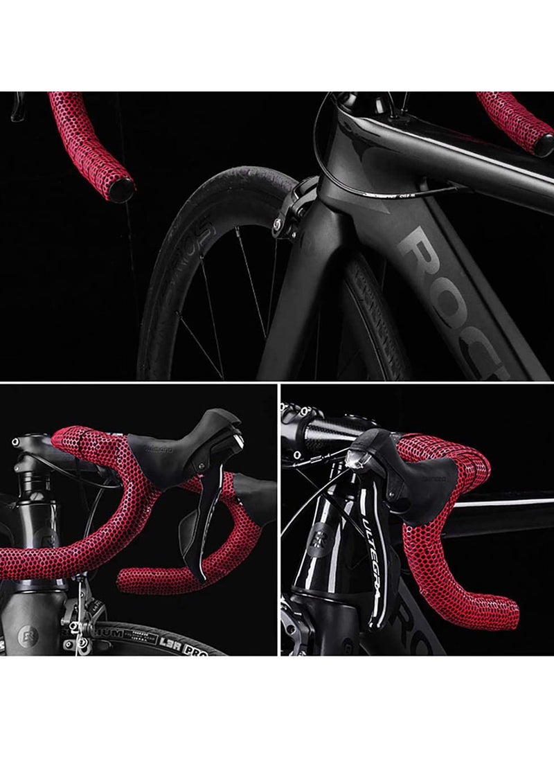 Generic - Hex Bicycle Handlebar Tape - Road Bike Cycling Handle Bar Wrap Tape or Touring Cycling 2PCS per Set, Red - Image 1