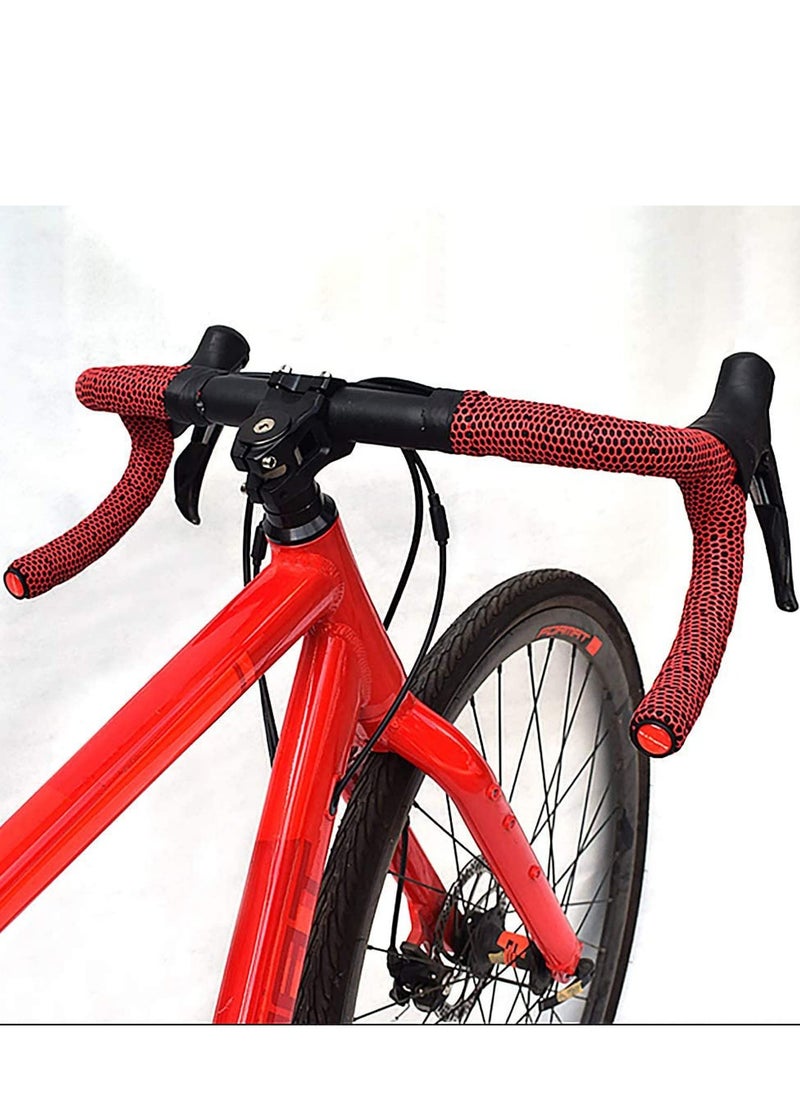 Generic - Hex Bicycle Handlebar Tape - Road Bike Cycling Handle Bar Wrap Tape or Touring Cycling 2PCS per Set, Red - Image 1
