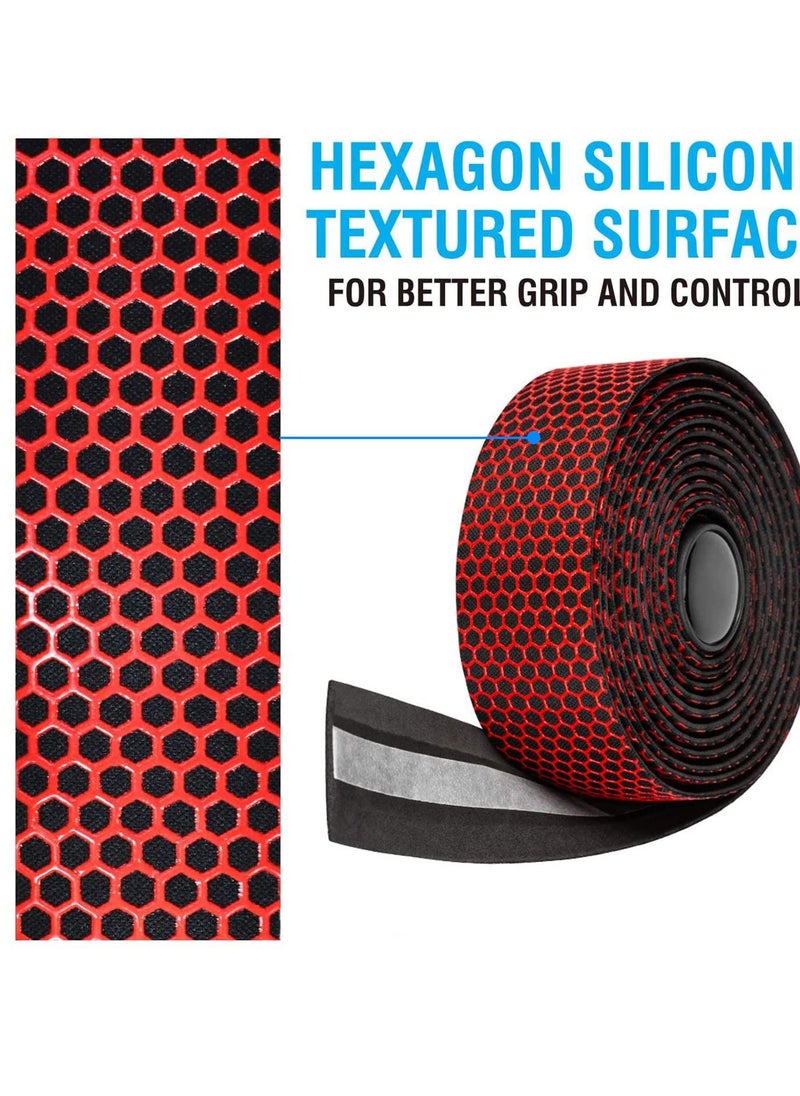 Generic - Hex Bicycle Handlebar Tape - Road Bike Cycling Handle Bar Wrap Tape or Touring Cycling 2PCS per Set, Red - Image 1