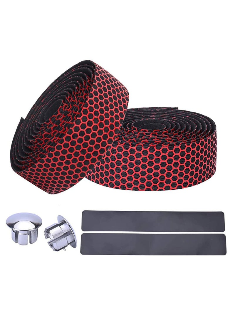 Generic - Hex Bicycle Handlebar Tape - Road Bike Cycling Handle Bar Wrap Tape or Touring Cycling 2PCS per Set, Red - Image 1