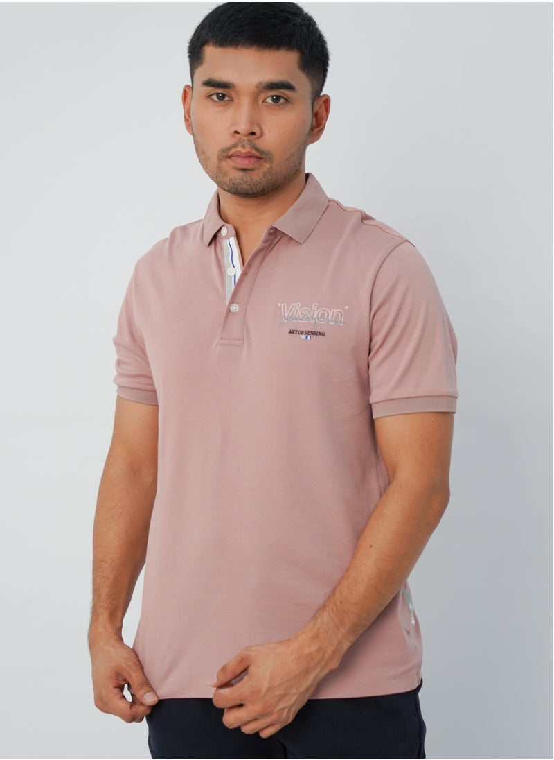 JACK & JONES - Men's Rear Side Patterned Casual Polo in Dust Pink - Image 1