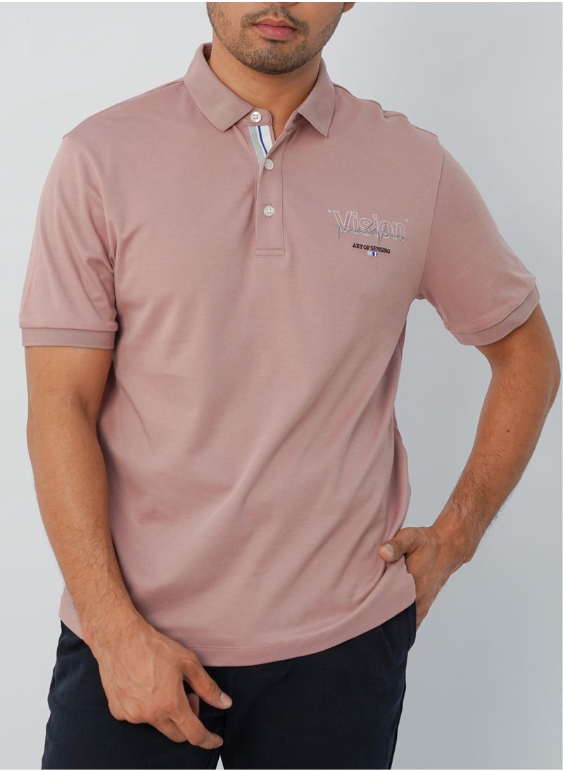 JACK & JONES - Men's Rear Side Patterned Casual Polo in Dust Pink - Image 1