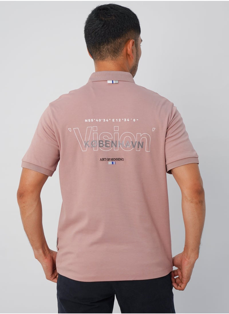JACK & JONES - Men's Rear Side Patterned Casual Polo in Dust Pink - Image 1