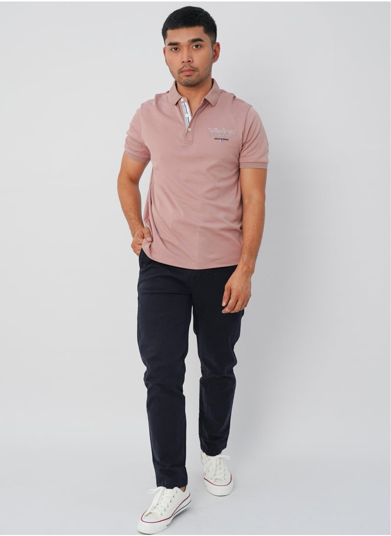 JACK & JONES - Men's Rear Side Patterned Casual Polo in Dust Pink - Image 1
